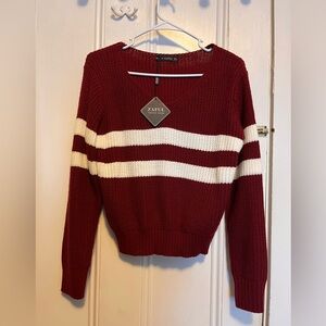 V neck pull over knit sweater